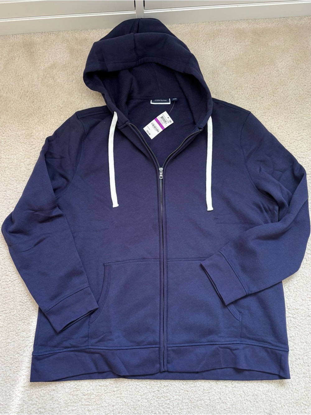 Club Room navy blue casual zip up drawstring hoodie sz XXL relaxed fit athletic